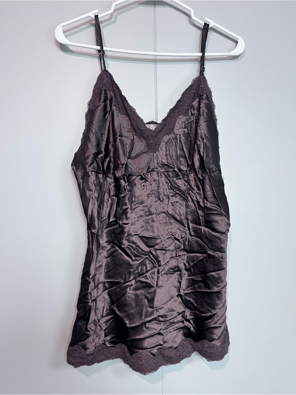 NWT. FYLO by NYLON 100% Silk Lace Trim Cami Tank Top XL Brown